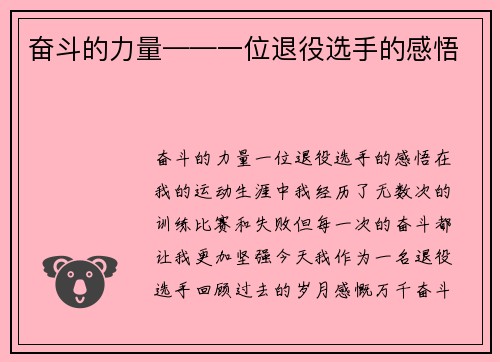 奋斗的力量——一位退役选手的感悟